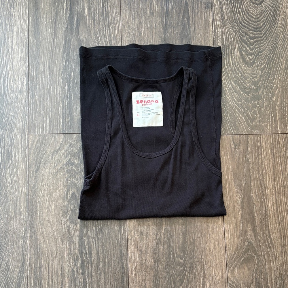 Zenana Outfitters Black Ribbed Racer Tank Top